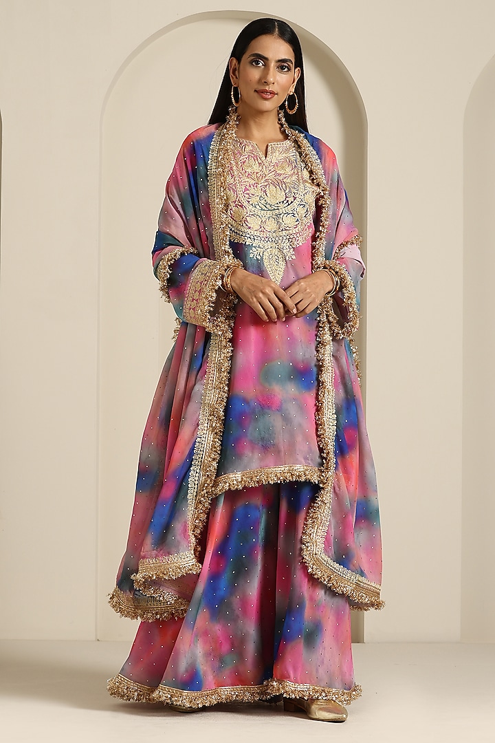 Multi-Colored Georgette Sharara Set by Wazir C