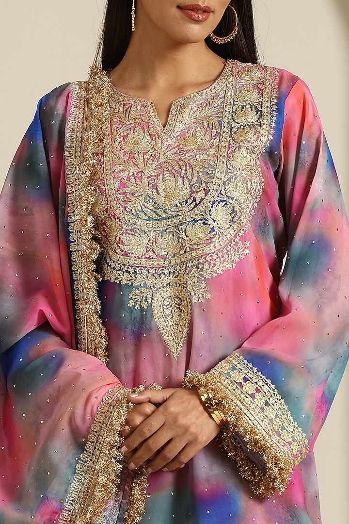 Multi-Colored Georgette Wedding Sharara Set by Wazir C at Pernia's Pop Up Shop
