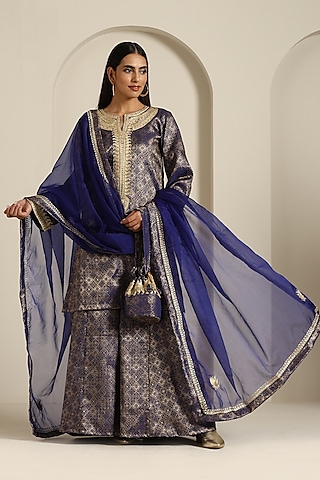 Blue Organza Sharara Set by Wazir C