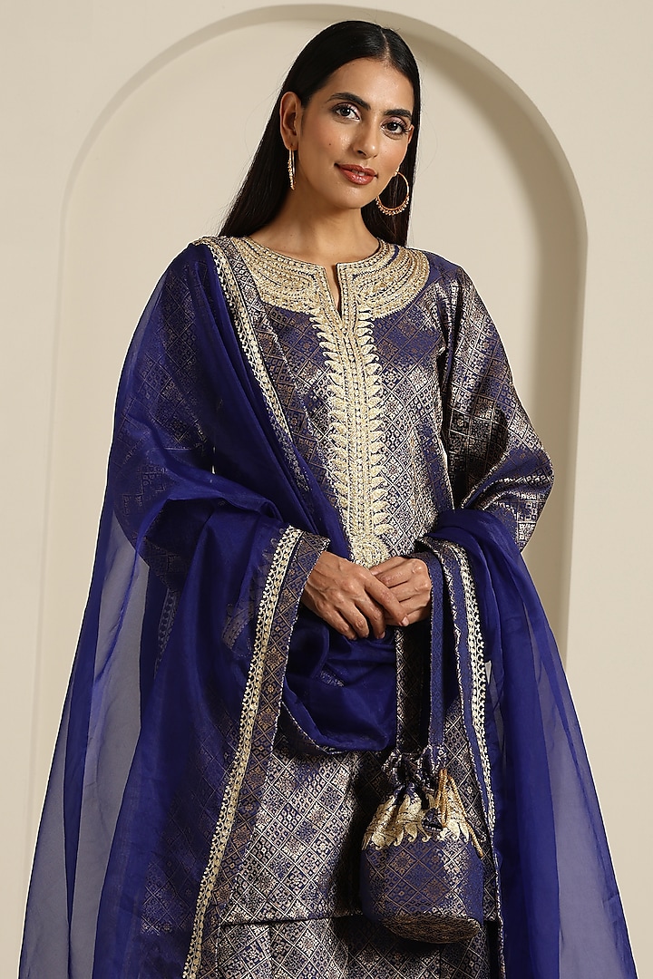 Blue Organza Party Wear Sharara Set by Wazir C at Pernia's Pop Up Shop