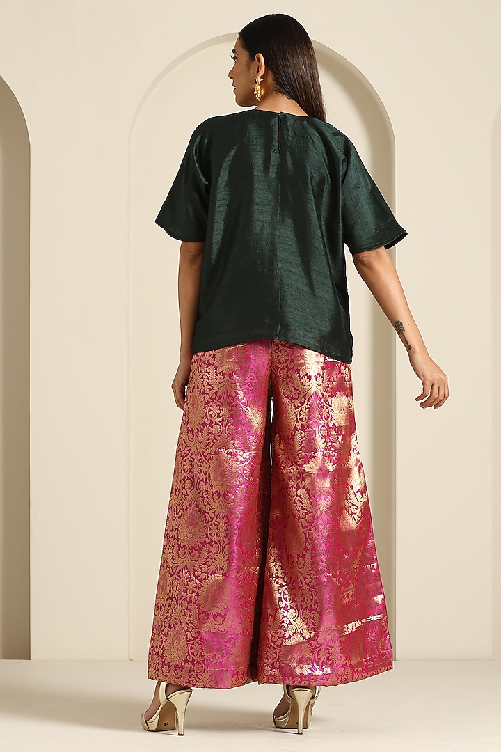 Hot Pink Brocade Flared Pant Set by Wazir C at Pernia's Pop Up Shop
