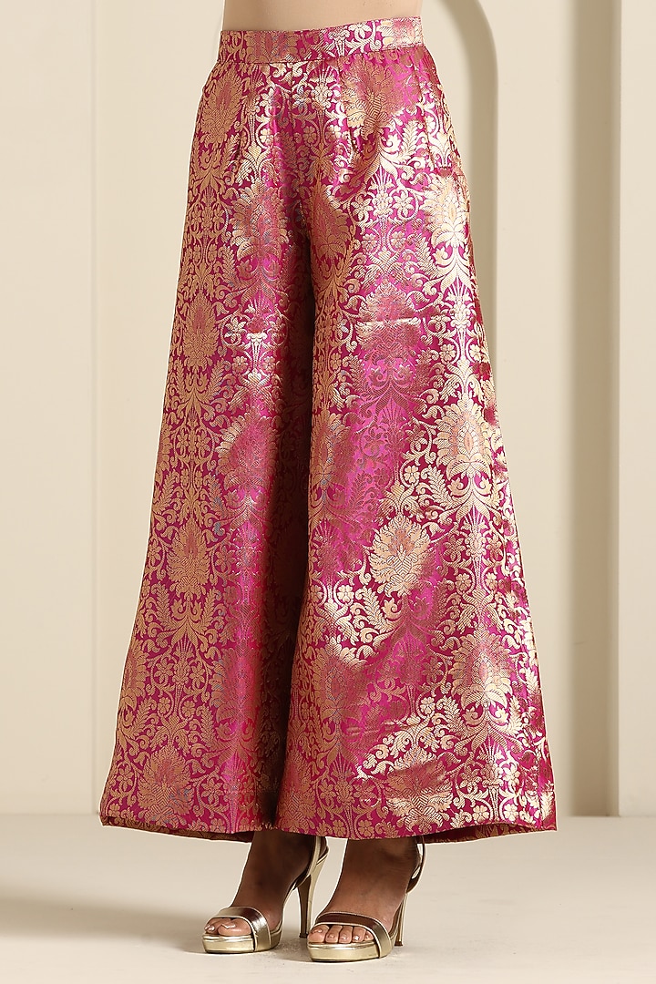 Hot Pink Brocade Flared Pant Set by Wazir C at Pernia's Pop Up Shop