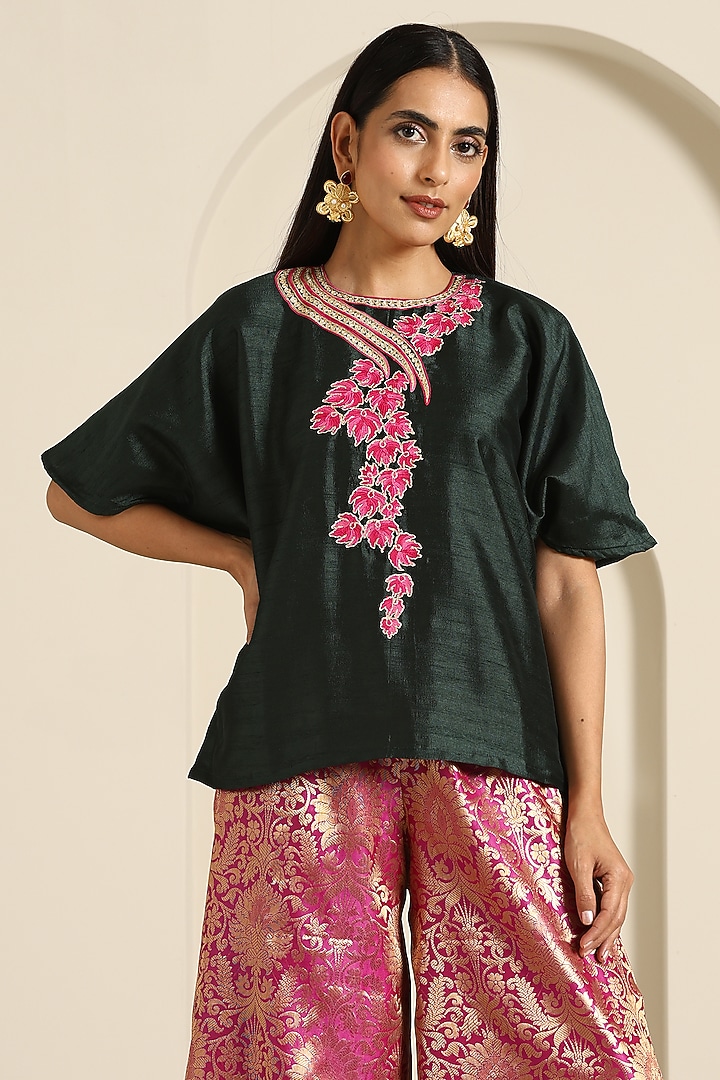 Hot Pink Brocade Flared Pant Set by Wazir C at Pernia's Pop Up Shop