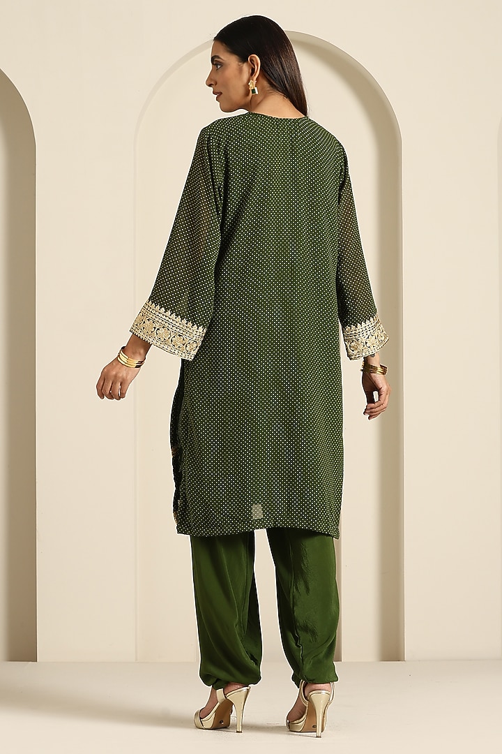 Green & Red Crepe Georgette Kashmiri Tilla Embroidered Kurta Set by Wazir C at Pernia's Pop Up Shop