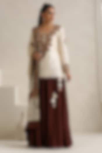 Brown Silk Kashmiri Aari Embroidered Lehenga Set by Wazir C at Pernia's Pop Up Shop