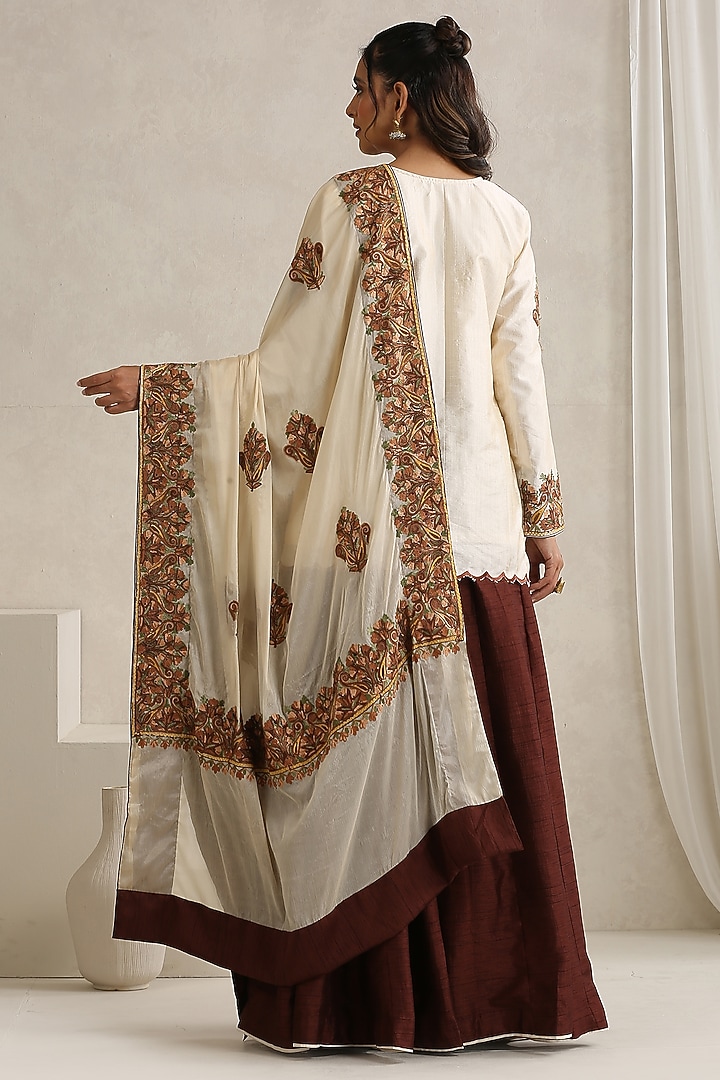 Brown Silk Kashmiri Aari Embroidered Lehenga Set by Wazir C at Pernia's Pop Up Shop