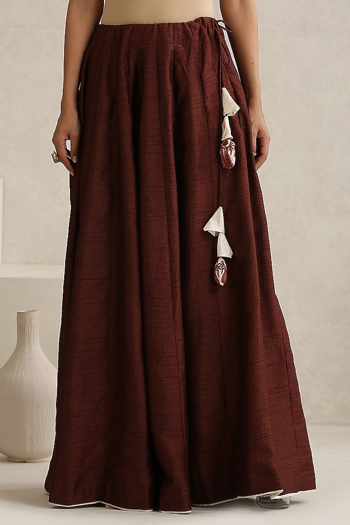 Brown Silk Kashmiri Aari Embroidered Lehenga Set by Wazir C at Pernia's Pop Up Shop