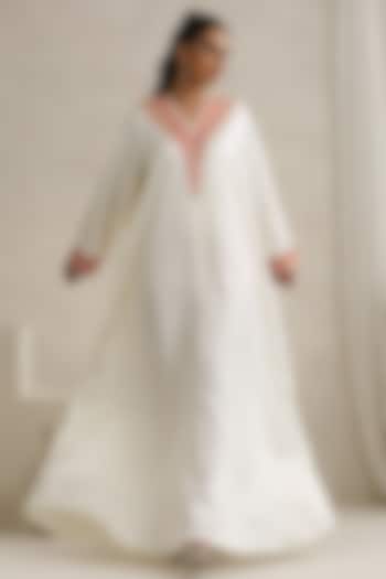 White Satin Kashmiri Aari Embroidered Abaya by Wazir C at Pernia's Pop Up Shop