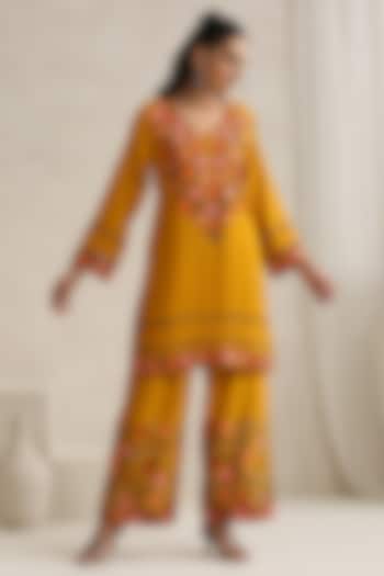 Mustard Rayon Kashmiri Aari Embroidered Co-Ord Set by Wazir C at Pernia's Pop Up Shop