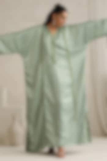 Mint Green Silk Kashmiri Aari Embroidered Abaya by Wazir C at Pernia's Pop Up Shop