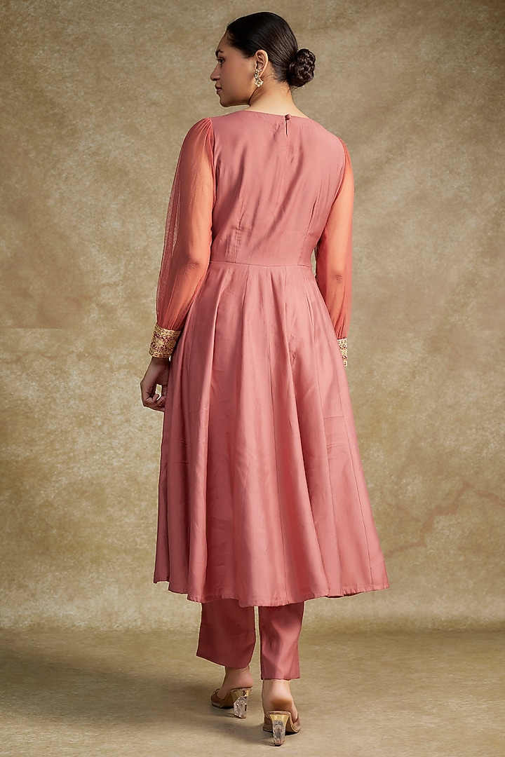 Pink Muslin & Organza Tilla Embroidered Party Wear Anarkali Set by Wazir C at Pernia's Pop Up Shop