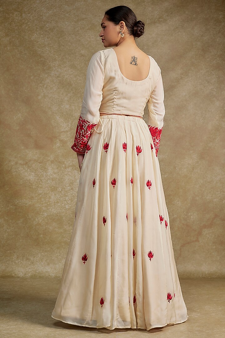Off-White Crepe & Silk Kashmiri Embroidered Wedding Lehenga Set by Wazir C at Pernia's Pop Up Shop