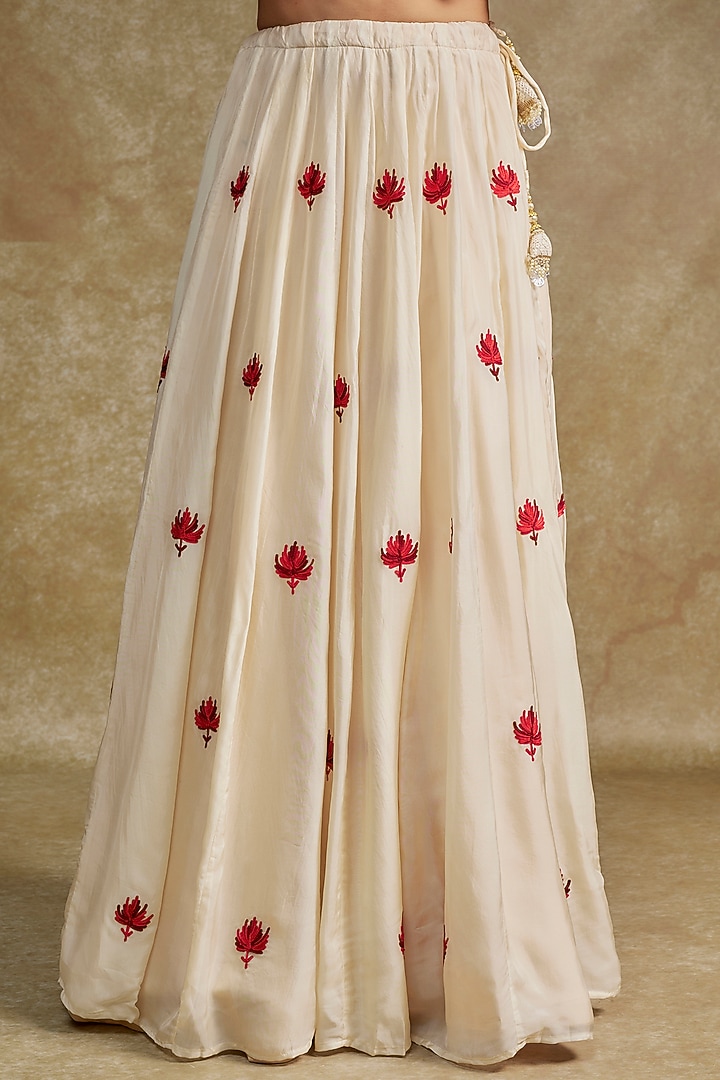 Off-White Crepe & Silk Kashmiri Embroidered Wedding Lehenga Set by Wazir C at Pernia's Pop Up Shop