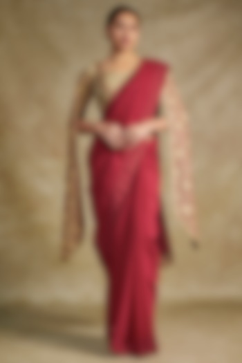 Maroon Silk & Georgette Tilla Embroidered Saree Set by Wazir C at Pernia's Pop Up Shop