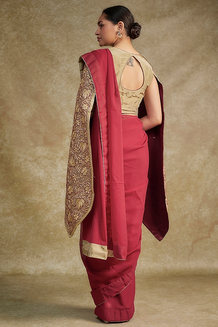 Maroon Silk & Georgette Tilla Embroidered Party Wear Saree Set by Wazir C at Pernia's Pop Up Shop