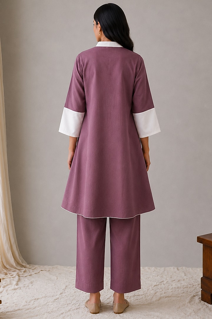 Mauve Linen Kashmiri Embroidered Co-Ord Set by Wazir C at Pernia's Pop Up Shop