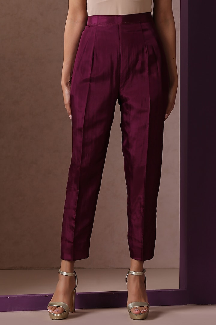 Purple Silk Embroidered Kurta Set by Wazir C at Pernia's Pop Up Shop