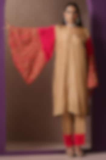 Beige & Hot Pink Silk Embroidered Co-Ord Set by Wazir C at Pernia's Pop Up Shop