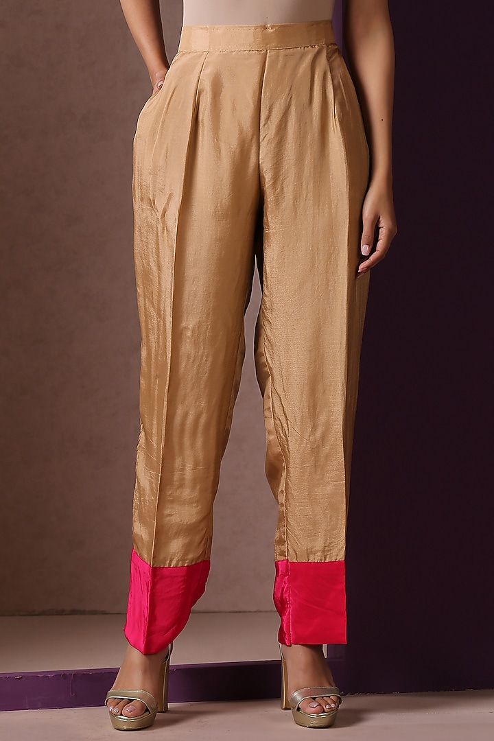 Beige & Hot Pink Silk Embroidered Co-Ord Set by Wazir C at Pernia's Pop Up Shop