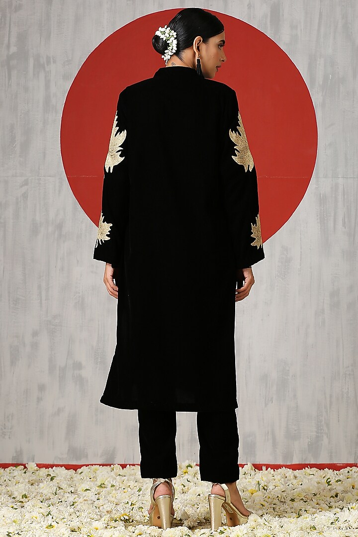 Black Velvet Embroidered Co-Ord Set by Wazir C at Pernia's Pop Up Shop