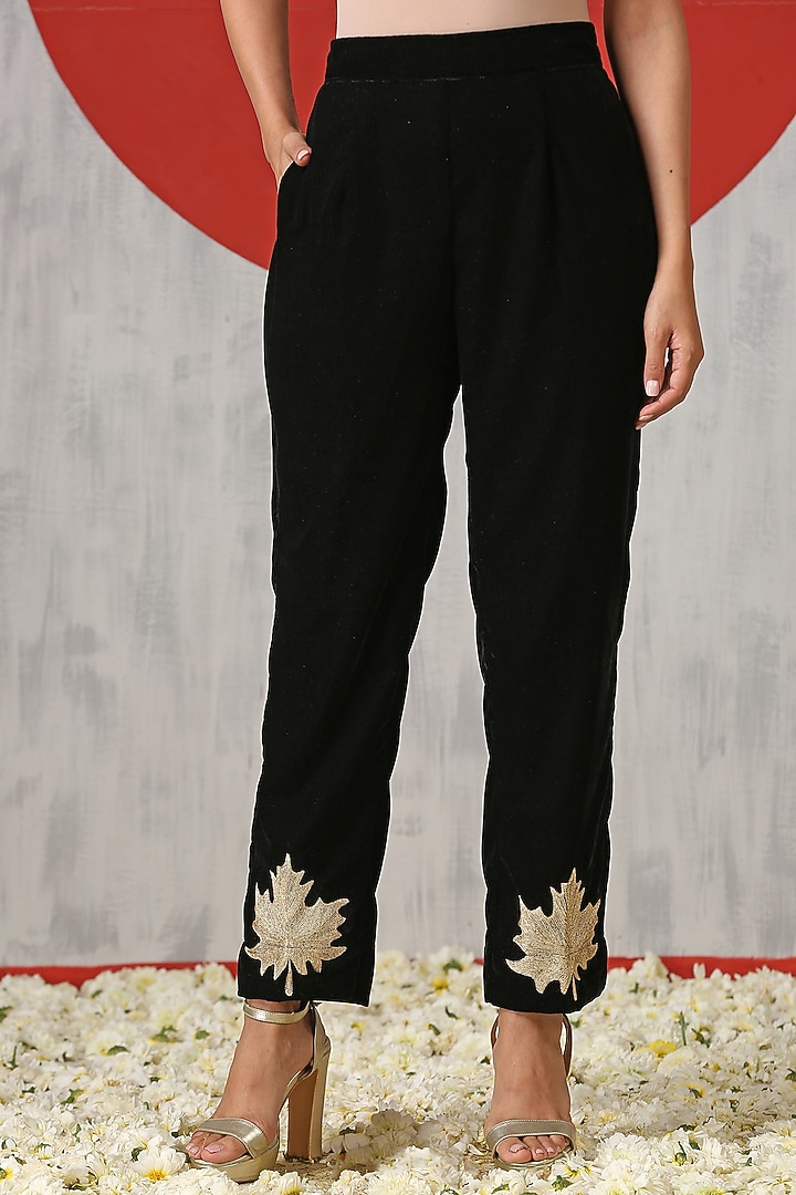 Black Velvet Embroidered Co-Ord Set by Wazir C at Pernia's Pop Up Shop