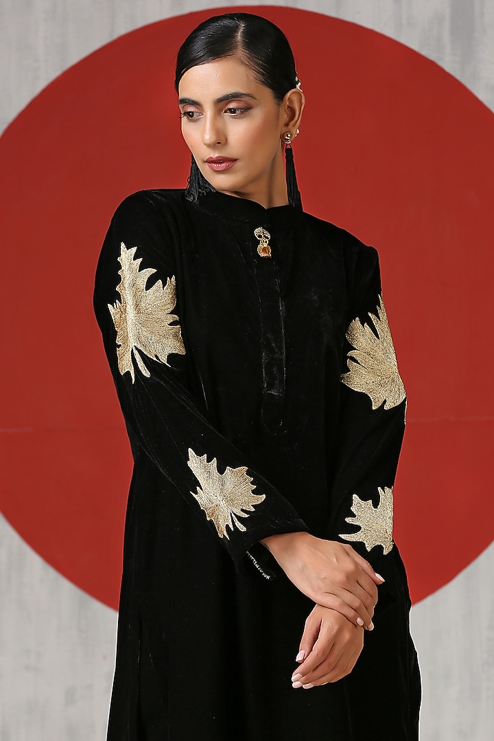 Black Velvet Embroidered Co-Ord Set by Wazir C at Pernia's Pop Up Shop