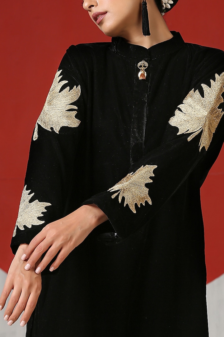 Black Velvet Embroidered Co-Ord Set by Wazir C at Pernia's Pop Up Shop