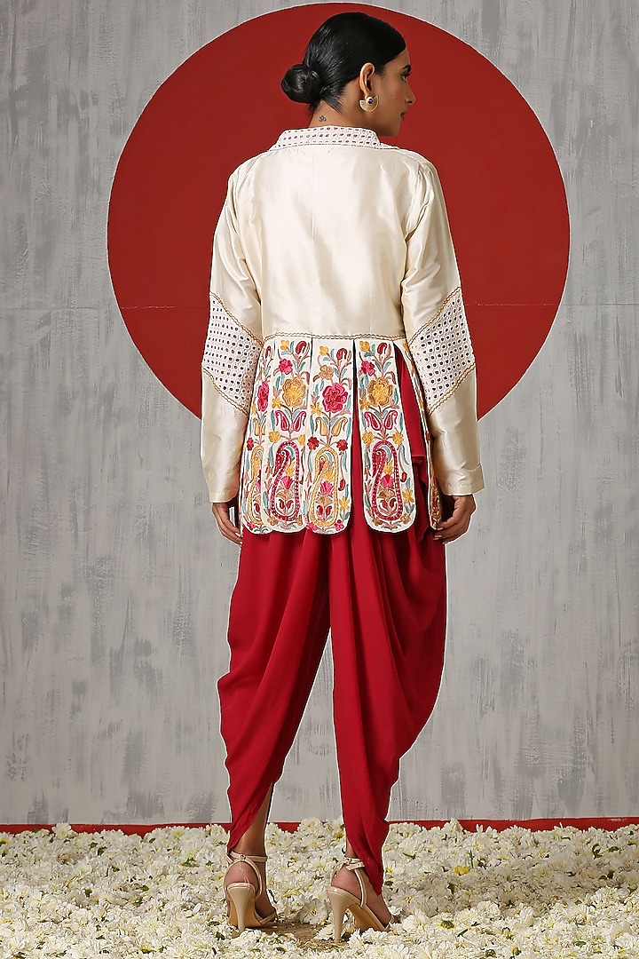 Off-White Silk Embroidered Jacket Set by Wazir C at Pernia's Pop Up Shop