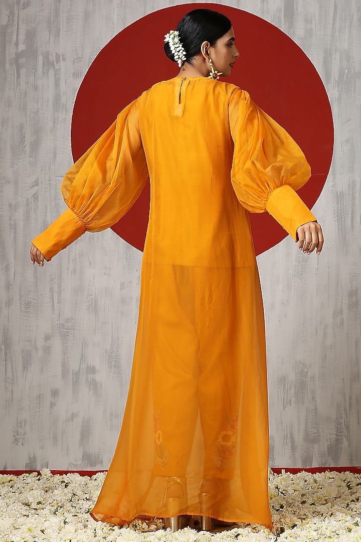 Mustard Cotton & Organza Embroidered Co-Ord Set by Wazir C at Pernia's Pop Up Shop