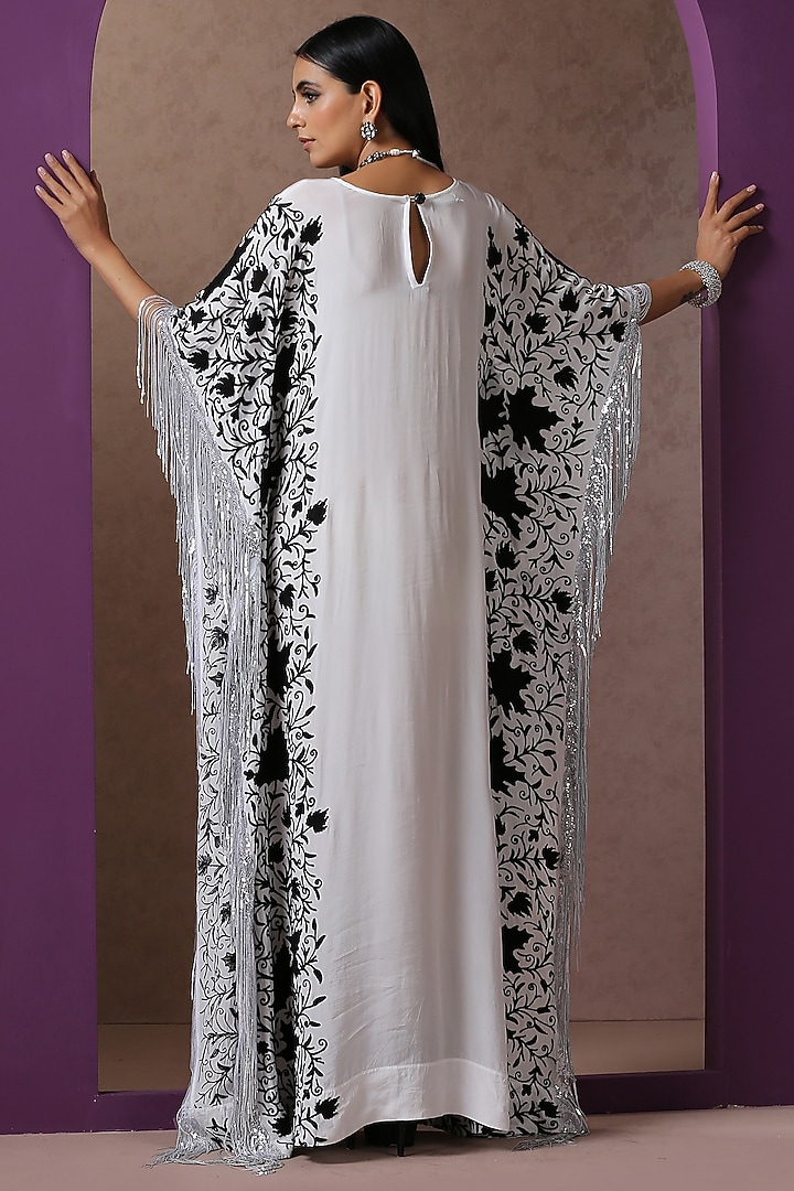 White Crepe Embroidered Kaftan by Wazir C at Pernia's Pop Up Shop