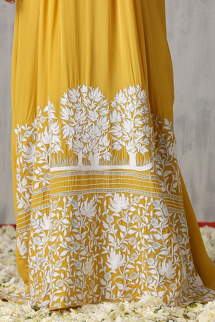 Royal Yellow Crepe Embroidered Kaftan by Wazir C at Pernia's Pop Up Shop