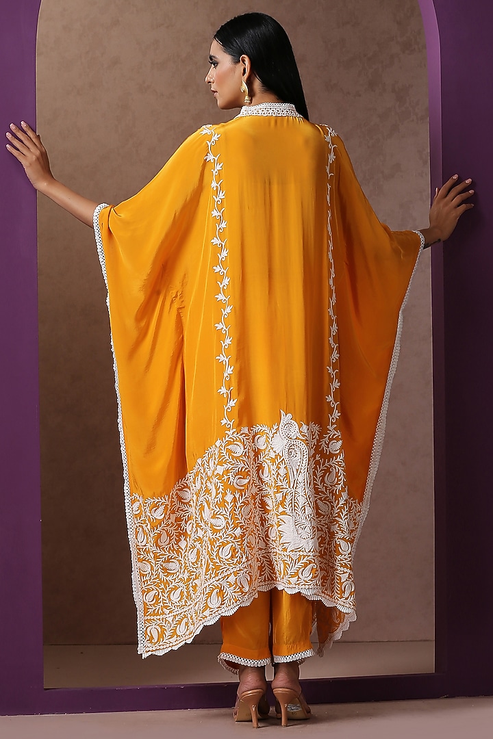 Mustard Crepe Embroidered Kaftan Set by Wazir C at Pernia's Pop Up Shop