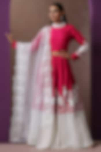 Hot Pink & White Silk Embroidered Lehenga Set by Wazir C at Pernia's Pop Up Shop