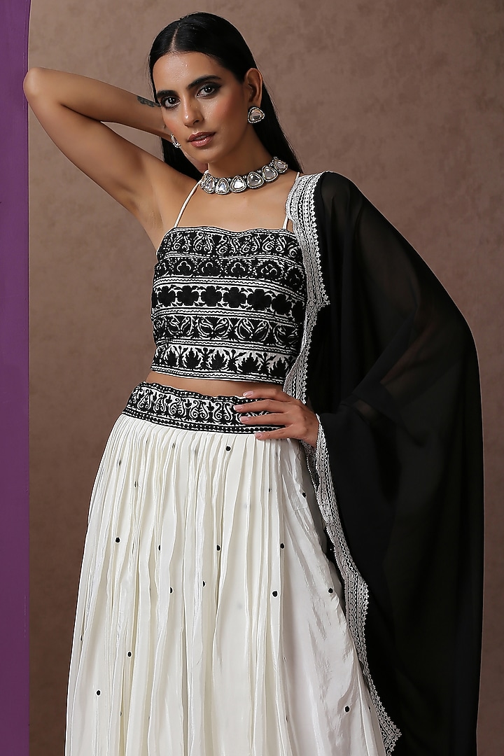 White Georgette & Crepe Embroidered Lehenga Set by Wazir C at Pernia's Pop Up Shop
