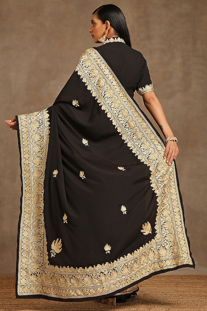 Black Crepe Embroidered Wedding Saree Set by Wazir C at Pernia's Pop Up Shop