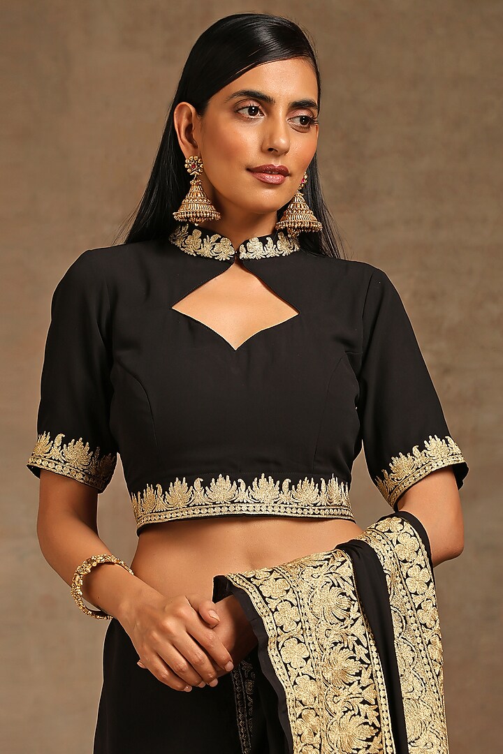 Black Crepe Embroidered Wedding Saree Set by Wazir C at Pernia's Pop Up Shop
