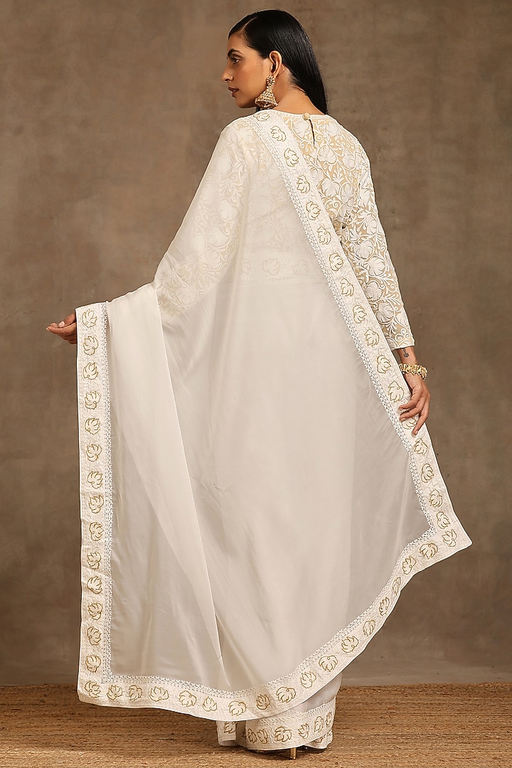 Off-White Organza & Georgette Embroidered Party Wear Saree Set by Wazir C at Pernia's Pop Up Shop