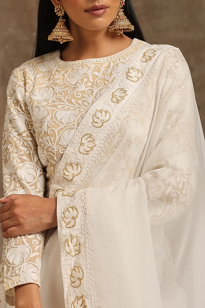 Off-White Organza & Georgette Embroidered Party Wear Saree Set by Wazir C at Pernia's Pop Up Shop