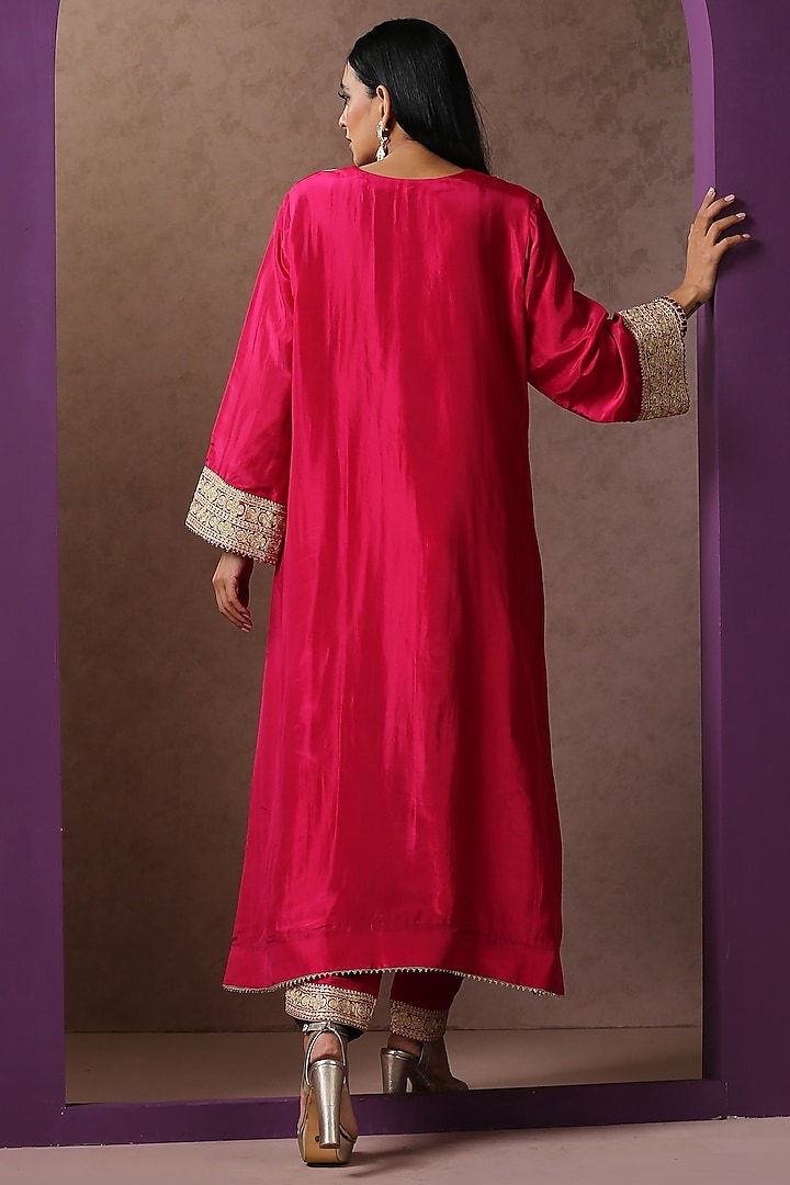Hot Pink Silk Embroidered A-Line Kurta Set by Wazir C at Pernia's Pop Up Shop