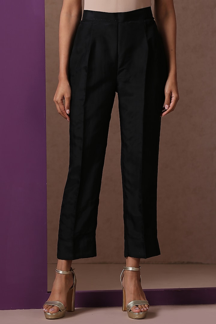 Black Silk Embroidered Kurta Set by Wazir C at Pernia's Pop Up Shop