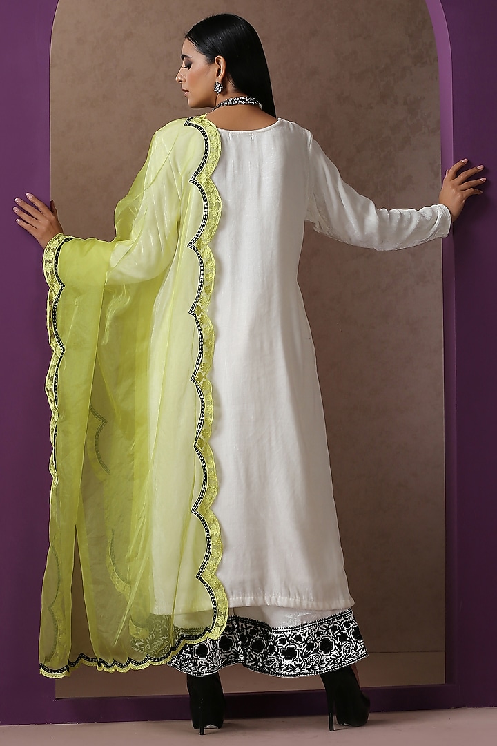 White Velvet Embroidered Kurta Set by Wazir C at Pernia's Pop Up Shop