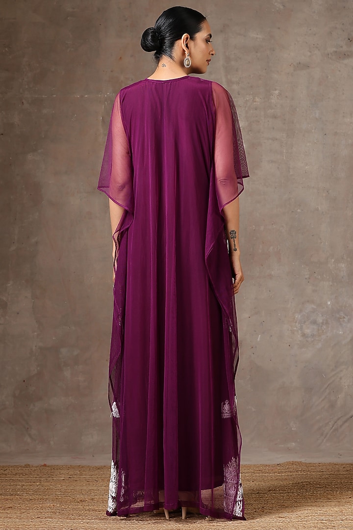 Purple Net Embroidered Kaftan by Wazir C at Pernia's Pop Up Shop