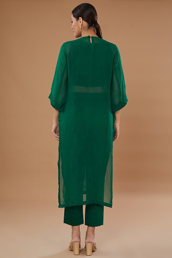 Bottle Green Organza Embroidered Kurta Set by Wazir C at Pernia's Pop Up Shop