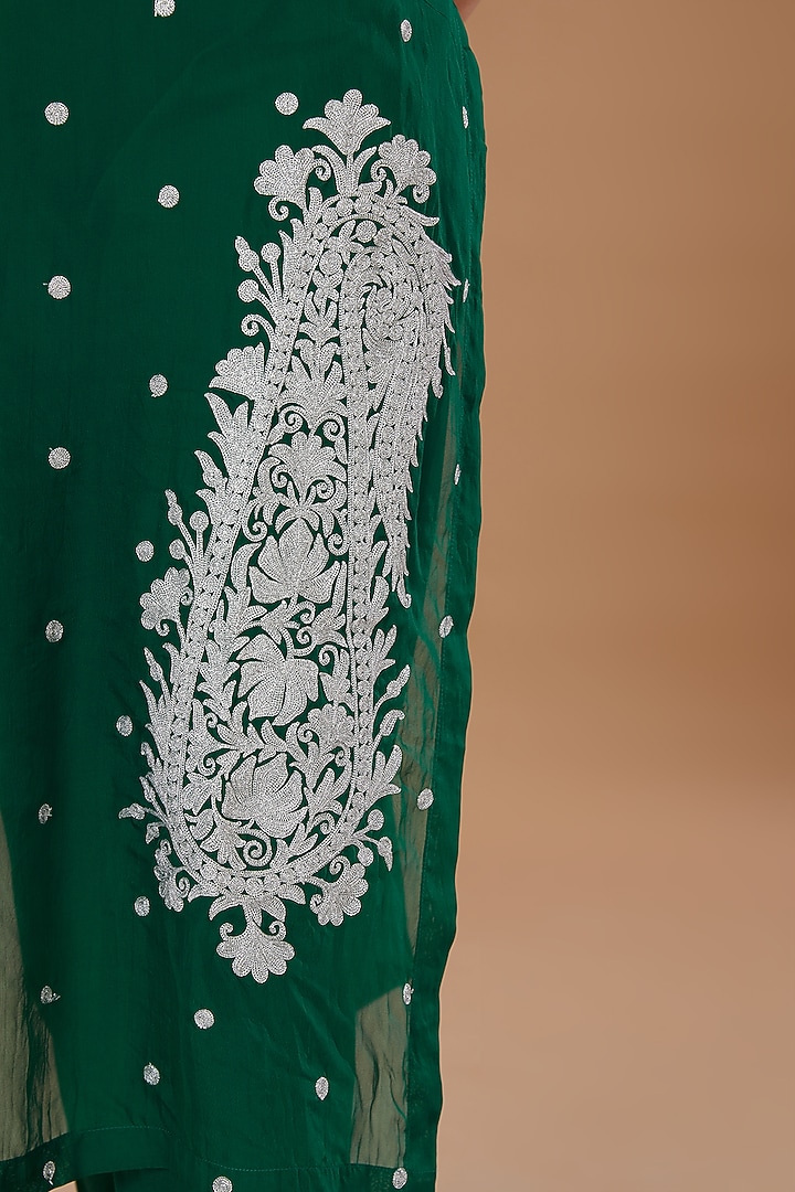 Bottle Green Organza Embroidered Kurta Set by Wazir C at Pernia's Pop Up Shop