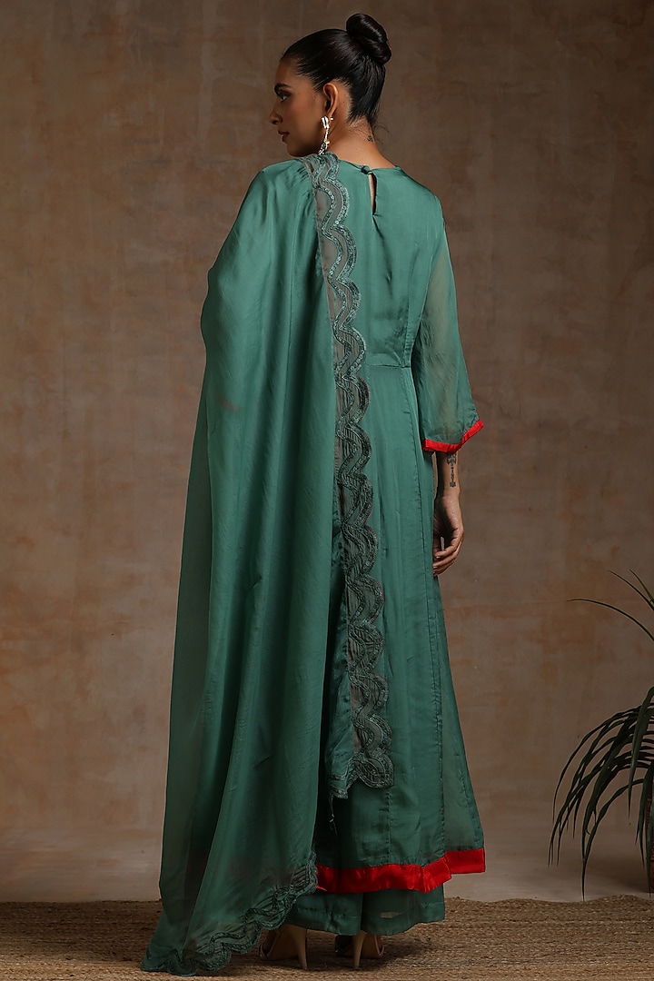 Olive Organza Embroidered Party Wear Anarkali Set by Wazir C at Pernia's Pop Up Shop
