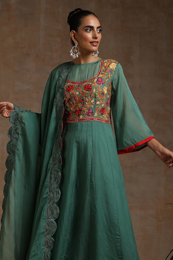 Olive Organza Embroidered Party Wear Anarkali Set by Wazir C at Pernia's Pop Up Shop
