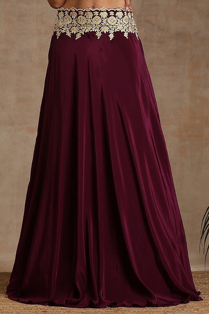 Wine Organza Embroidered Wedding Lehenga Set by Wazir C at Pernia's Pop Up Shop
