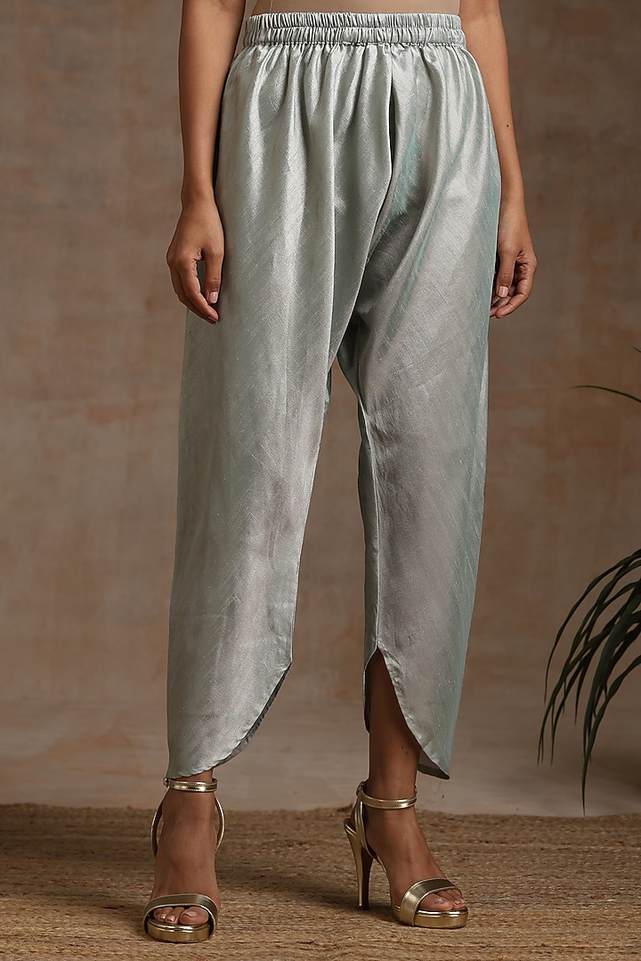 Grey & Teal Silk Kashmiri Tilla Embroidered Kurta Set by Wazir C at Pernia's Pop Up Shop