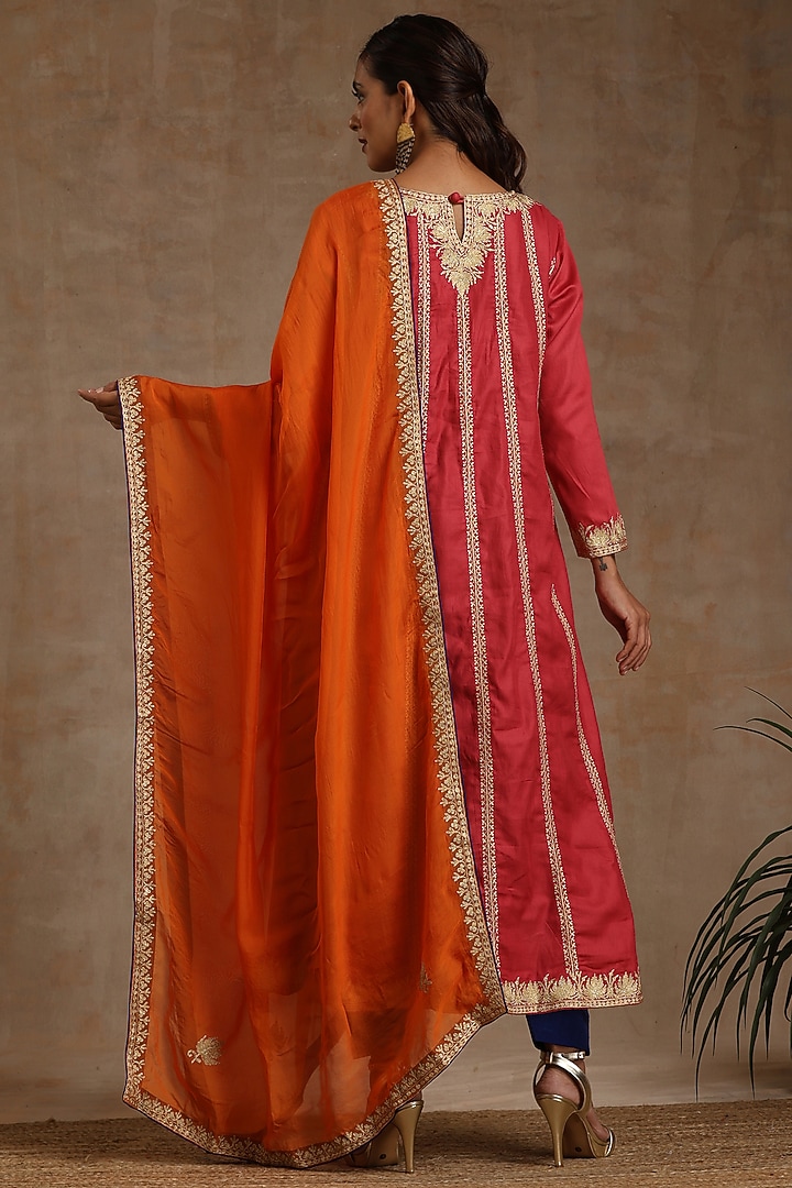 Pink Silk Embroidered Wedding Anarkali Set by Wazir C at Pernia's Pop Up Shop