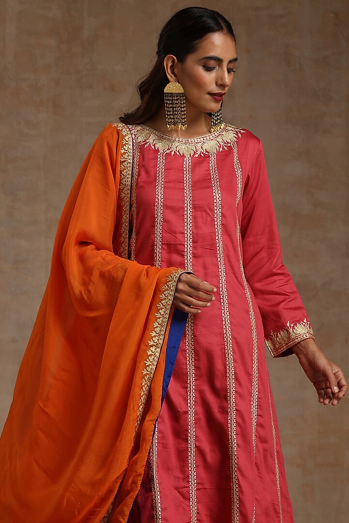 Pink Silk Embroidered Wedding Anarkali Set by Wazir C at Pernia's Pop Up Shop